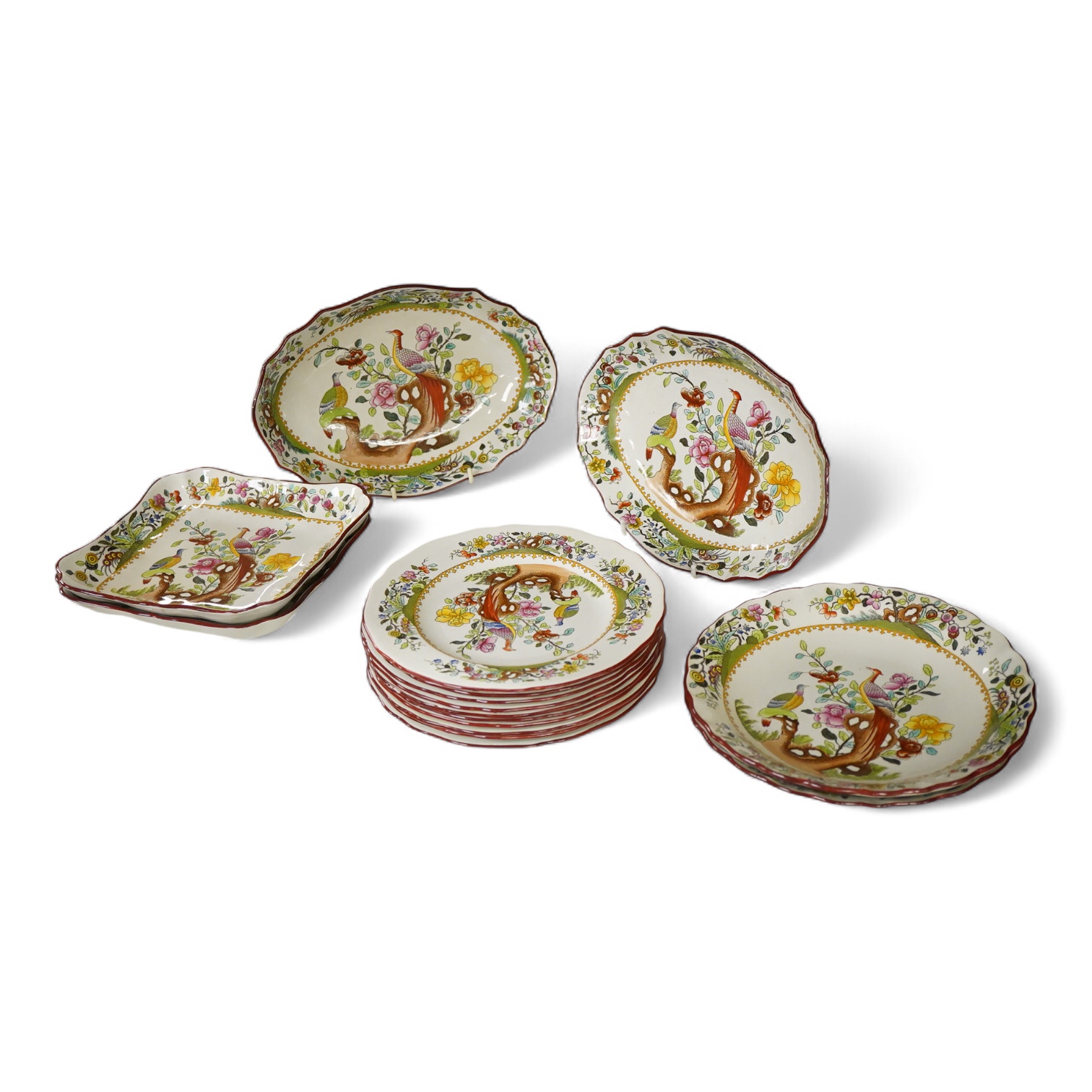 A Copeland Spode part dinner service, to include two oval dishes and two square dishes (16) oval dishes 29.5cm wide.